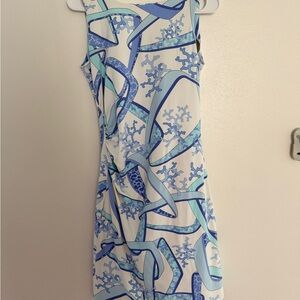 J. McLaughlin Blue and White Abstract Dress